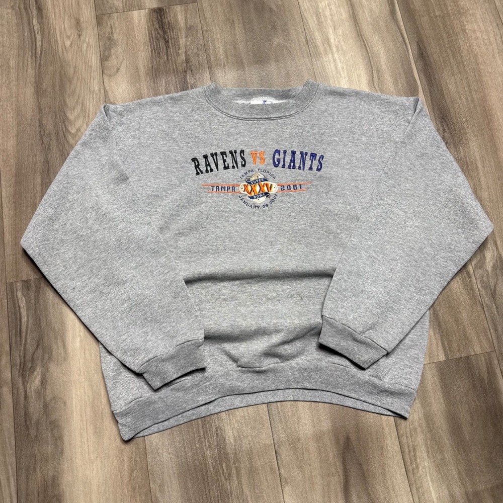 Vintage Logo Athletic Super Bowl XXXV Ravens vs Giants 2001 Sweatshirt Gray XL